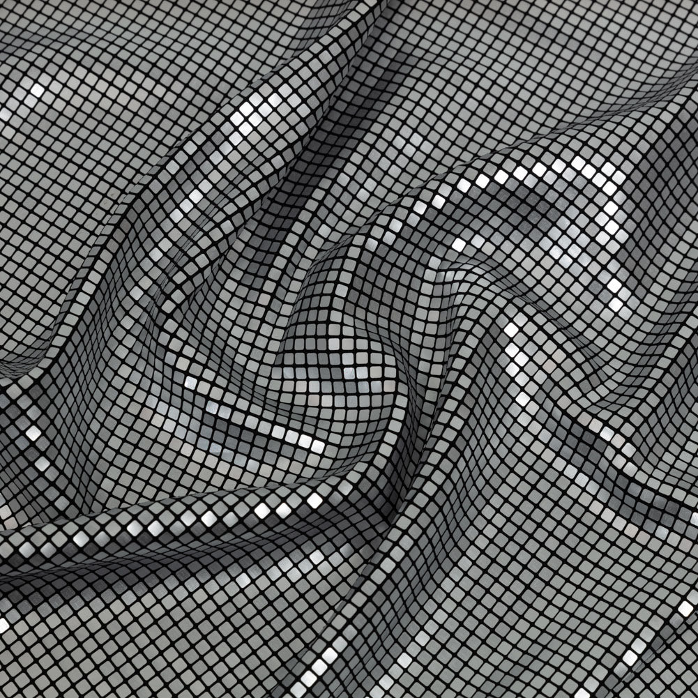 Squares Foiled Stretch Polyester Knit - Silver and Metallic Black - Heidi Collection - Joann Fabrics