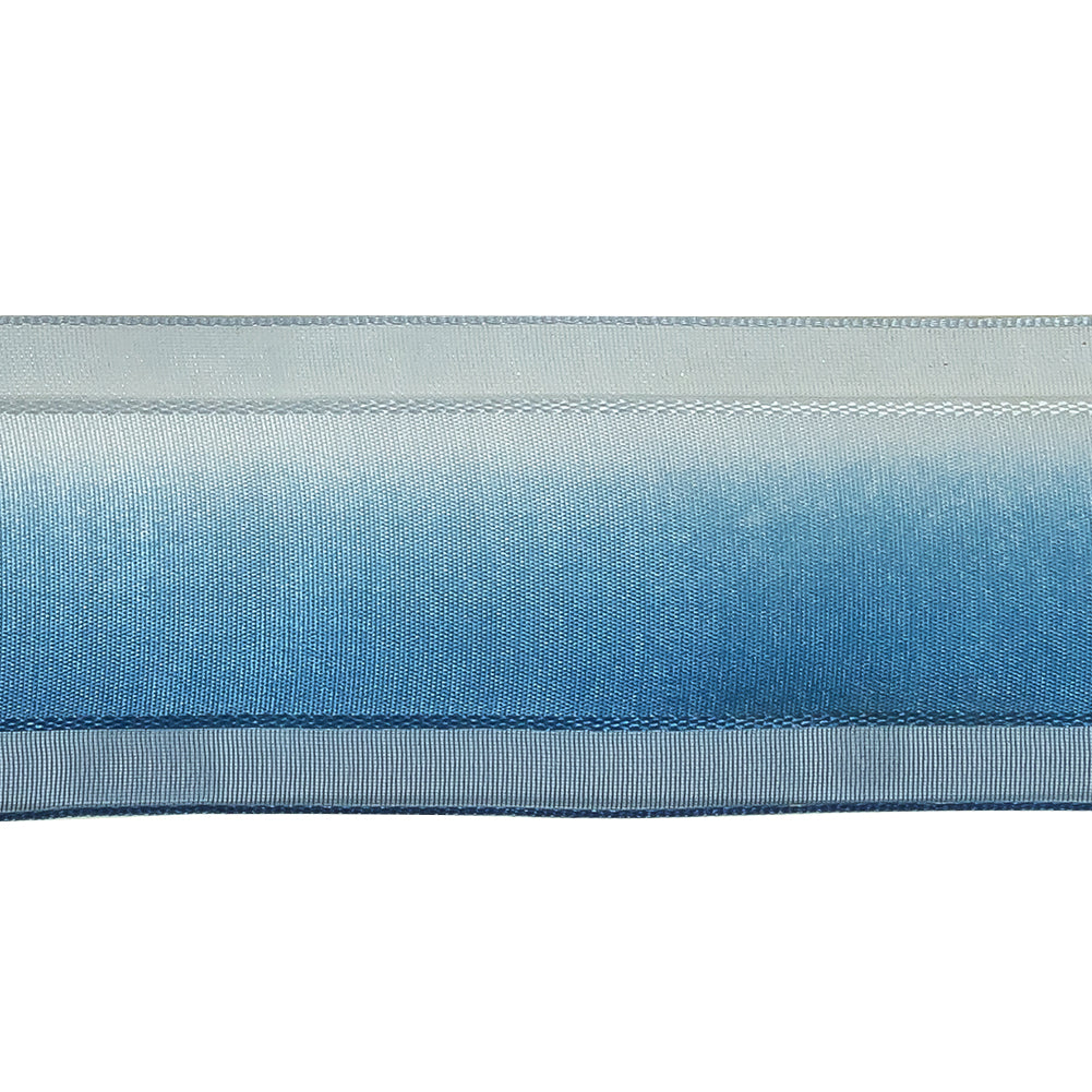 Ultramarine and Light Blue Ombre Woven Ribbon with Sheer Organza Borders - 1.5