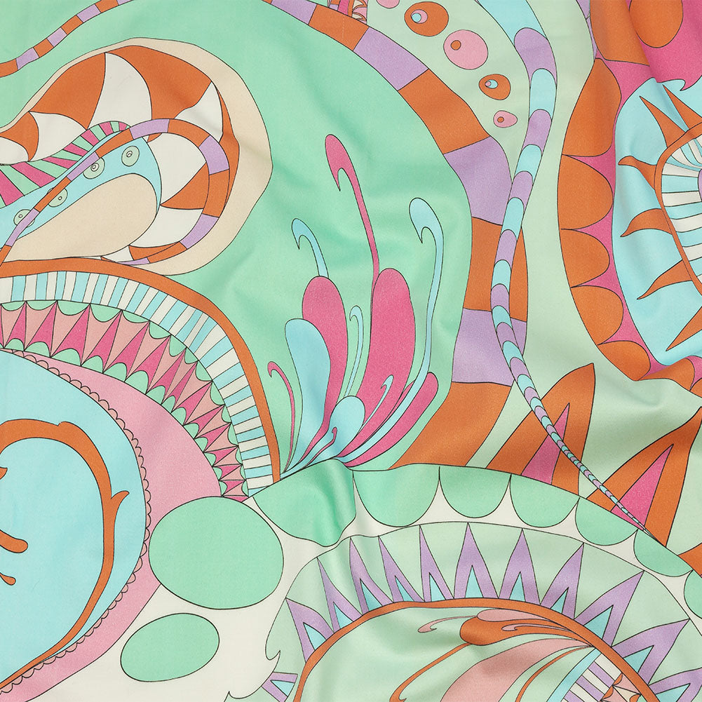 Stretch Cotton Sateen - Blue and Mint Abstract - Festival Daydreams Print - Mood Exclusive Groove Collection - Joann Fabrics