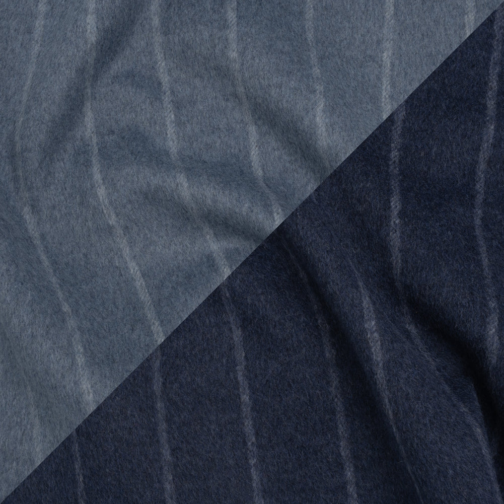 Brushed Wool Double Cloth Coating - Light Blue and Navy Chalk Stripes - Deadstock - Joann Fabrics