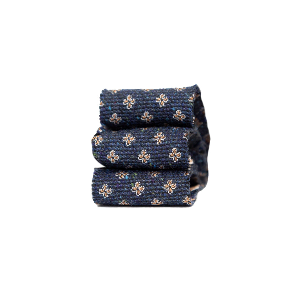 Italian Blue and Beige Floral Wool Jacquard Ribbon - 1