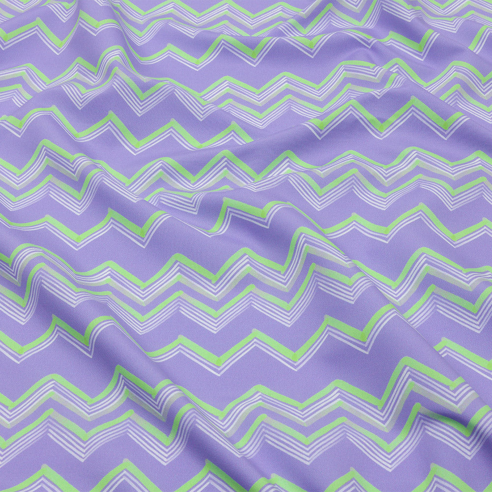 Recycled Polyester Swim Trunk Fabric - Purple and Green Zig Zags - Pacific Periwinkle Print - Mood Exclusive Malibu Collection - Joann Fabrics