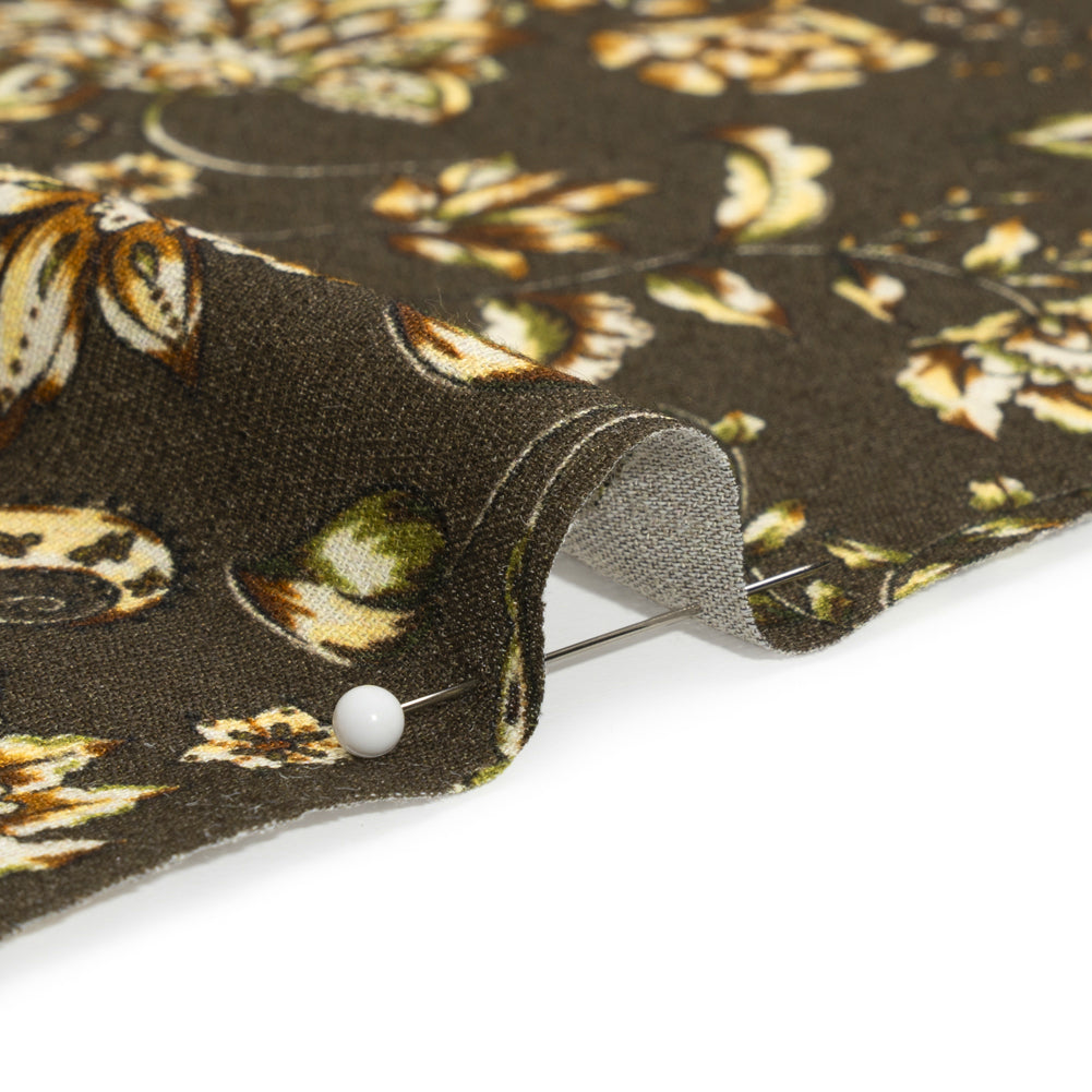 Gauzy Viscose Crepe Print - Charcoal, Green and Brown Jacobean Floral - Mood Exclusive Wooded Wonders - Joann Fabrics