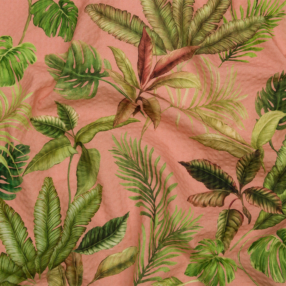 Cotton and Viscose Striped Seersucker Print - Pink Leaves - Mood Exclusive Tropic Royale - Joann Fabrics
