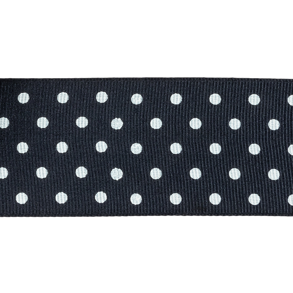 Total Eclipse and White Polka Dots Grosgrain Ribbon - 1.625