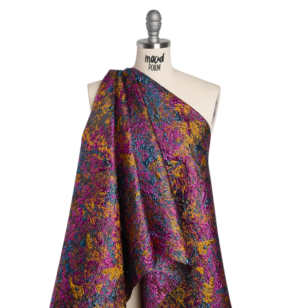 Metallic Brocade - Dark Mustard, Teal and Magenta Abstract Sponge Texture - Joann Fabrics