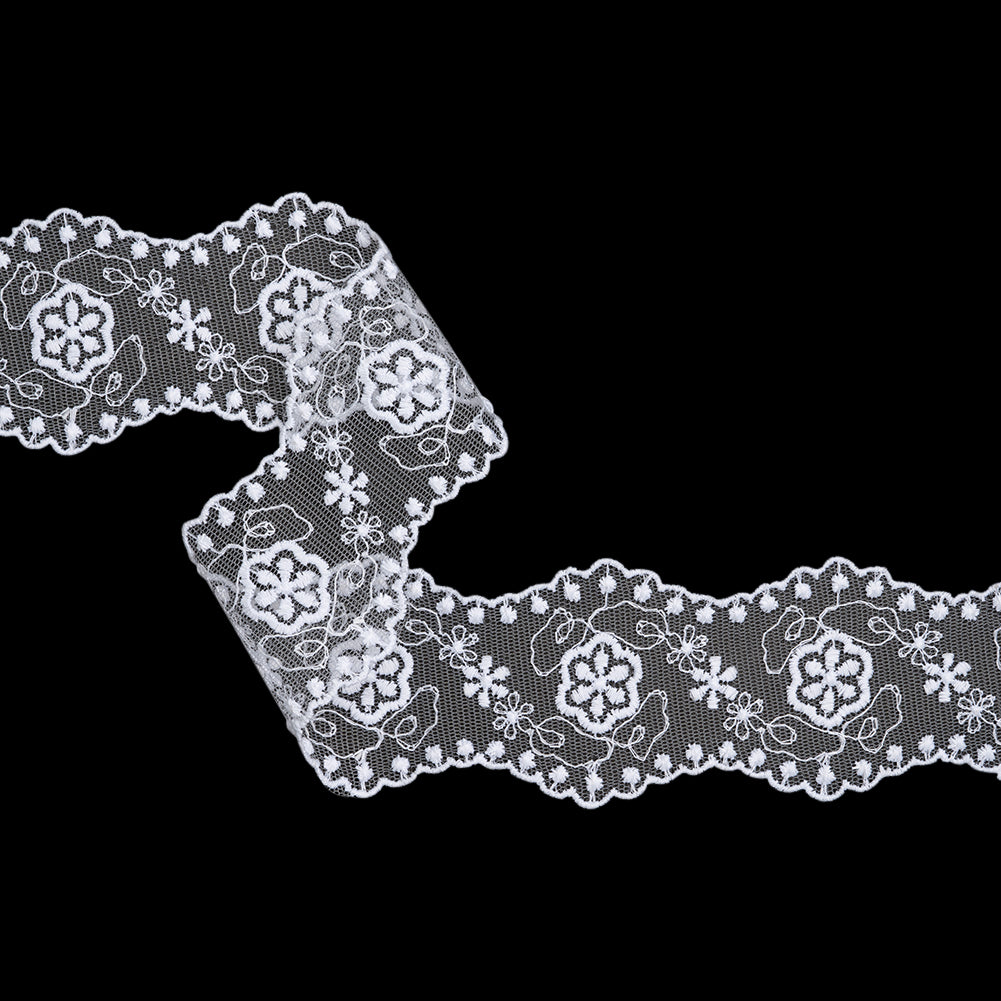 Embroidered Lace Tulle Trim with Scalloped Edges - 2.375