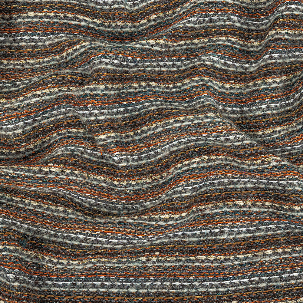 Pumpkin, Slate and Metallic Amber Ale Striped Chunky Cotton and Wool Knit - Joann Fabrics