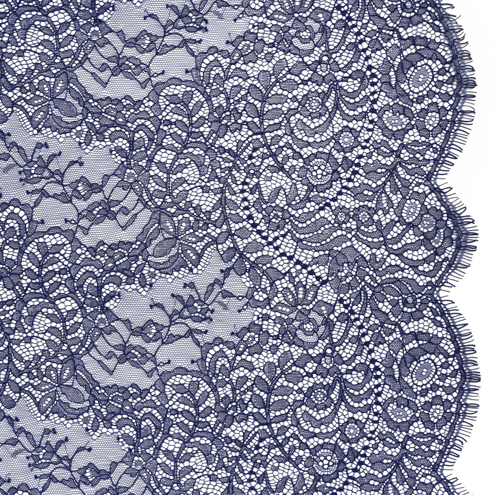 Chantilly Lace Panel with Scalloped Finished Edges - Navy Blue Flowers and Leaves - Joann Fabrics