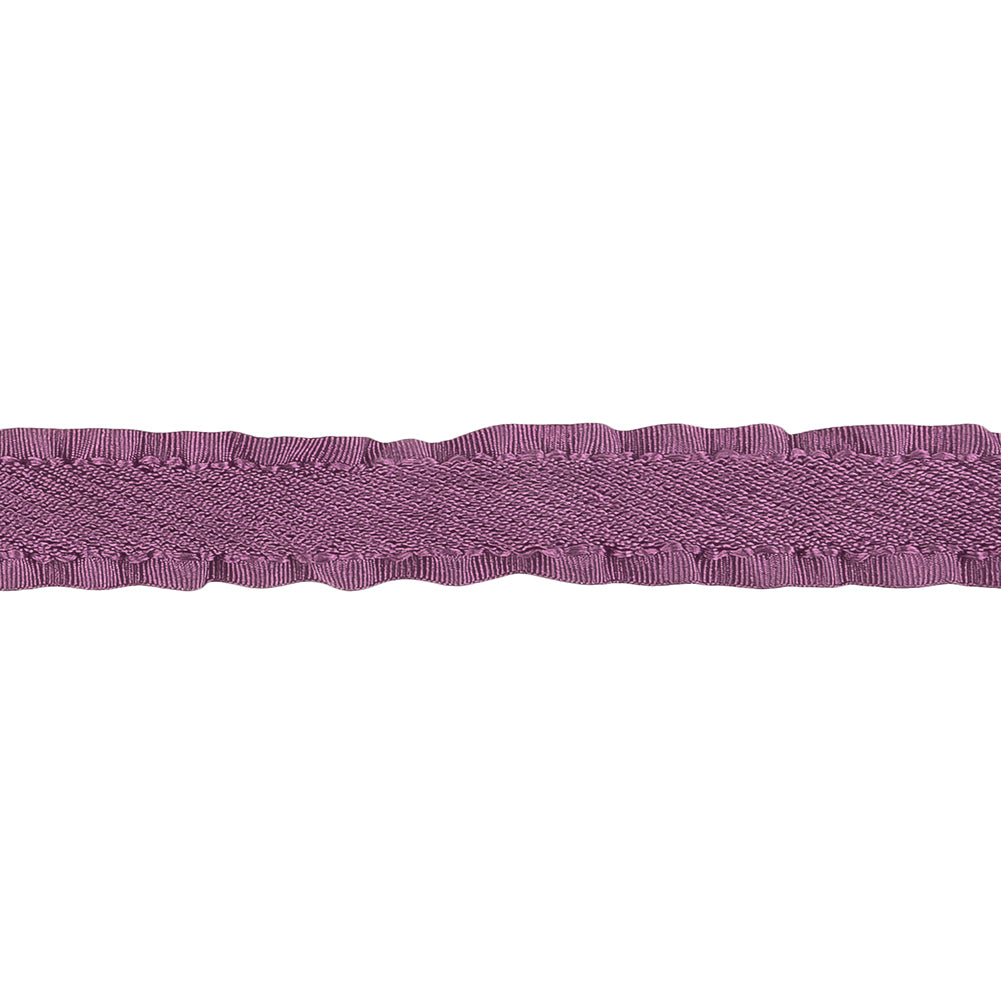 Purple Twill Ribbon with Ruffled Grosgrain Borders - 0.625
