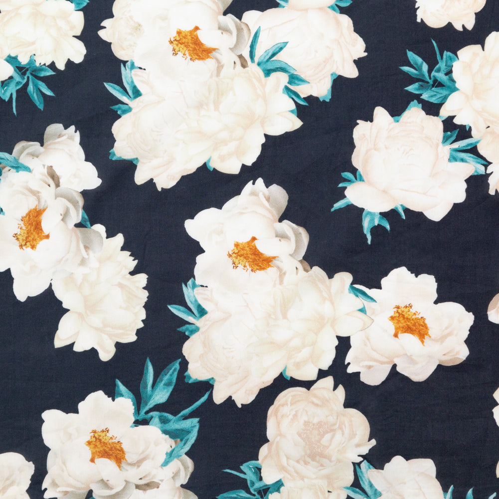 Black, Off-White, Orange and Nile Blue Floral Cotton Voile - Joann Fabrics