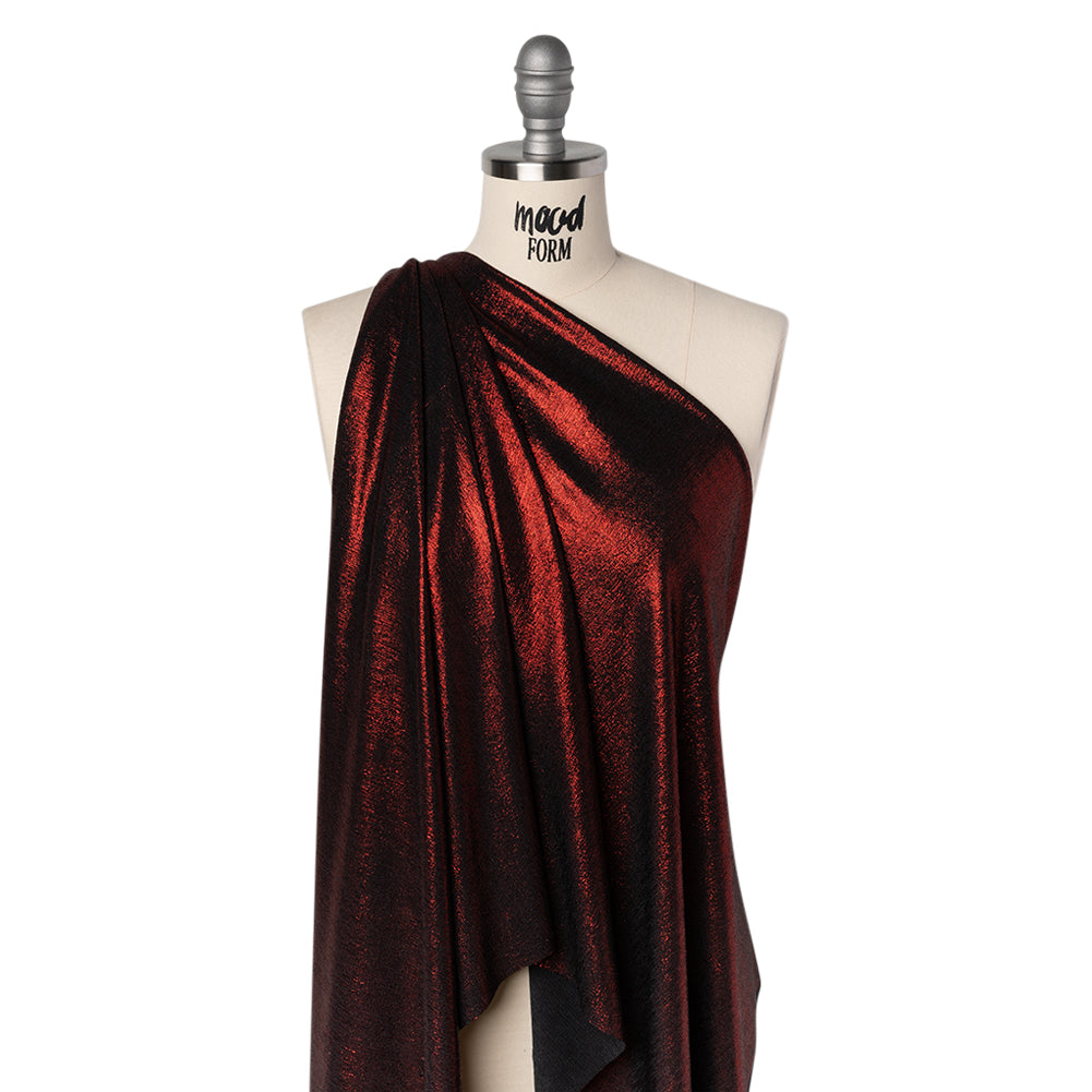 Metallic Foiled Uneven Stretch Rib Knit - Red on Black - Estelle Collection - Joann Fabrics