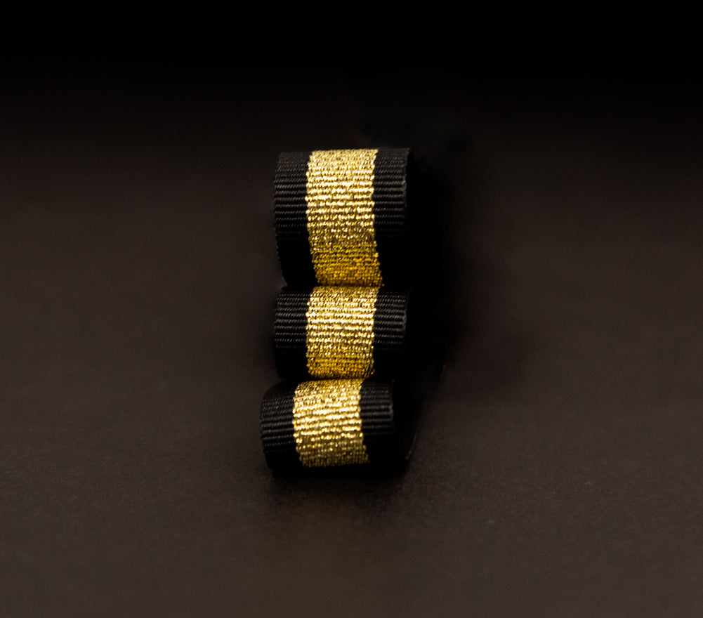 Italian Metallic Gold and Black Striped Grosgrain Ribbon - 0.625