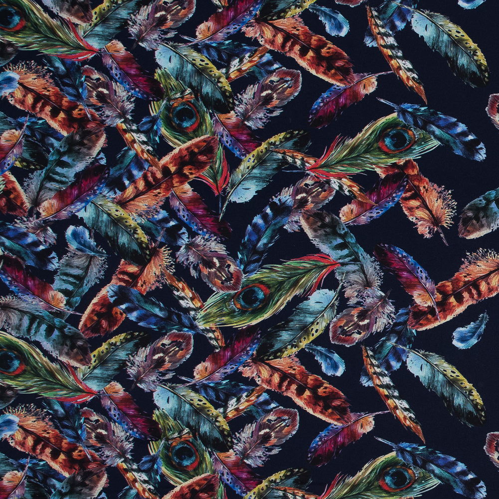 Organic Viscose Batiste - Navy and Multicolor Feather Border Print - Joann Fabrics