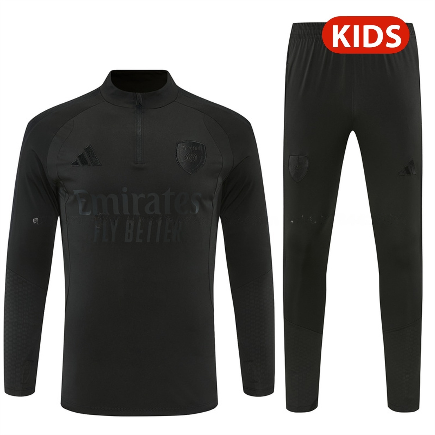 Arsenal 26-27 Kids Long Sleeve Training Set - Pure Black Top & Black Pants - UnitedFutballJersey