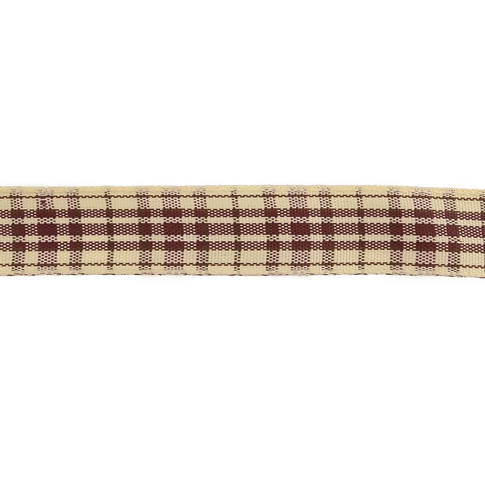 Burgundy, Brown and Vanilla Ice Plaid Woven Ribbon - 0.625