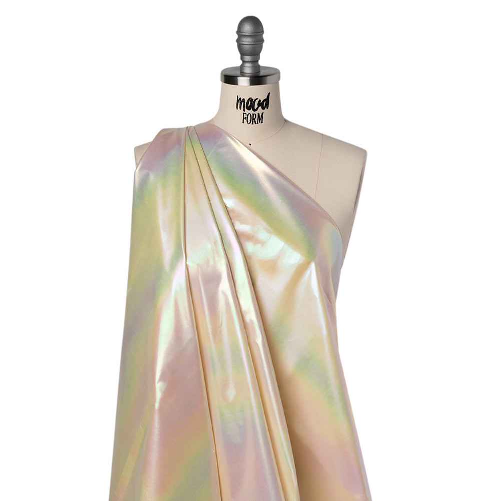 Metallic Lame Jacketing - Pastel Rainbow Ombre Stripe on Light Yellow - Inez Collection - Joann Fabrics