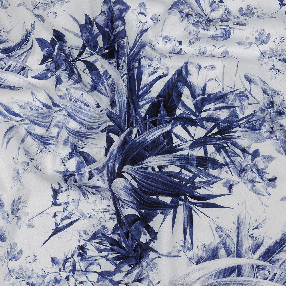 Mercerized Organic Egyptian Cotton Shirting - Blue and Cool Gray Tropical Oasis - Ravello Collection - Joann Fabrics
