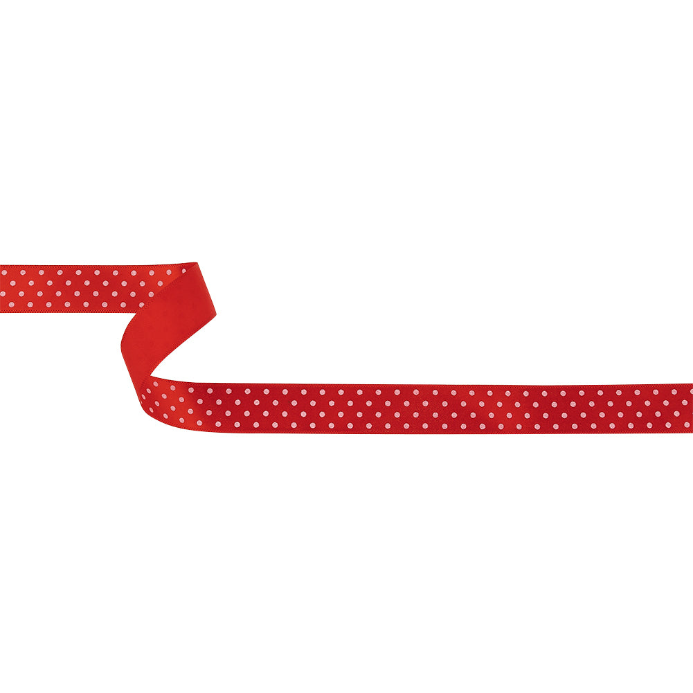 Red and White Polka Dots Satin Ribbon - 0.625