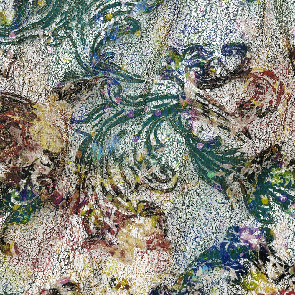Teal and Maroon Rose Garden Printed Metallic Webbing - Joann Fabrics