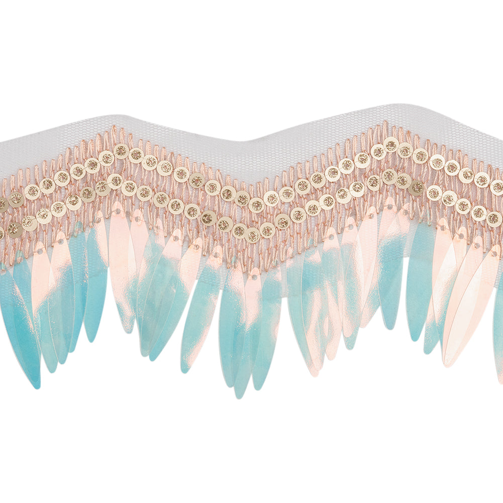 Yaya Han Iridescent Sequin Fringe on Zig Zag Braided Trim - Tango Blue, Gold and Baby Pink, 3