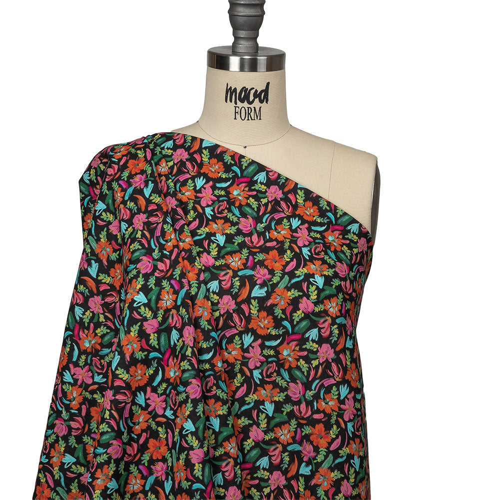 Linen and Rayon Woven - Pink, Blue and Black Floral - Confetti Fete Print - Mood Exclusive Citrus Collection - Joann Fabrics