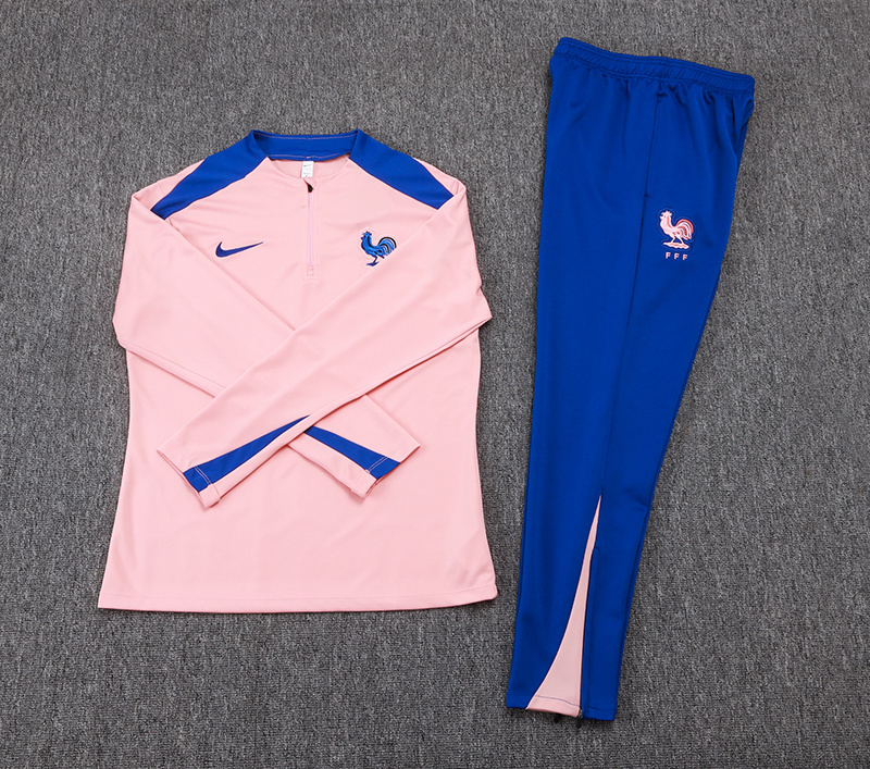 2025/2026 France Half-Pull Training Suit Pink Football Shirt 1:1 Thai Quality Set