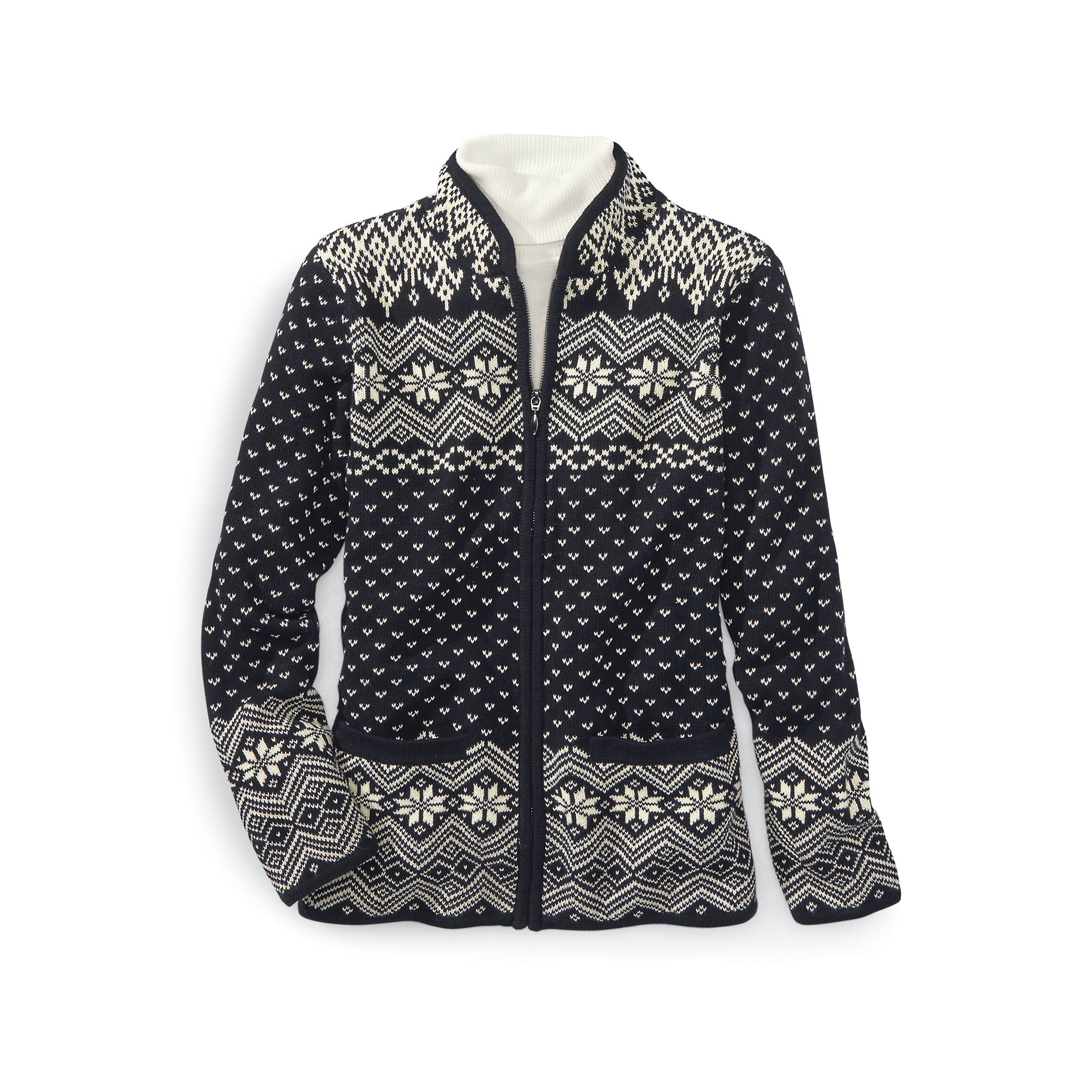 Zip Double Knit Jacquard Cardigan - Northstyle Catalog
