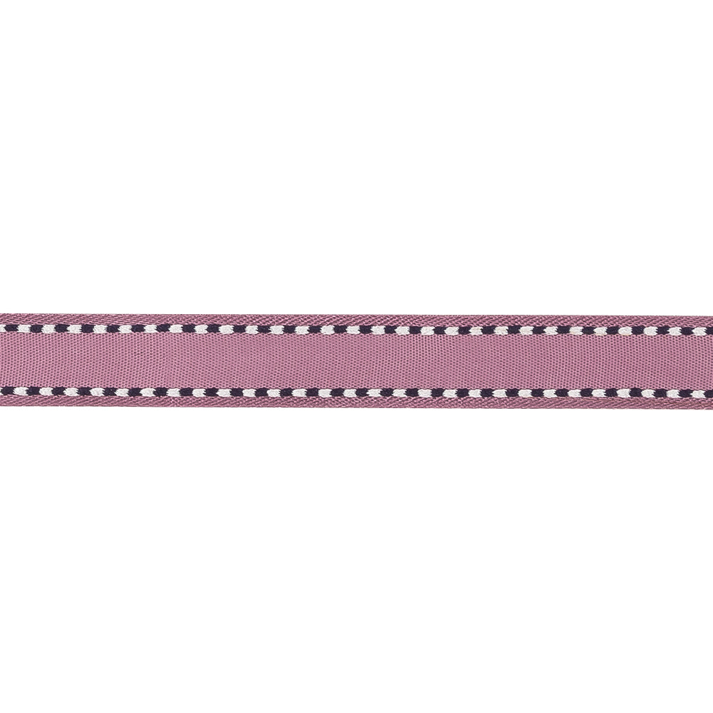 Purple Woven Ribbon with Navy and White Stitched Border - 0.375