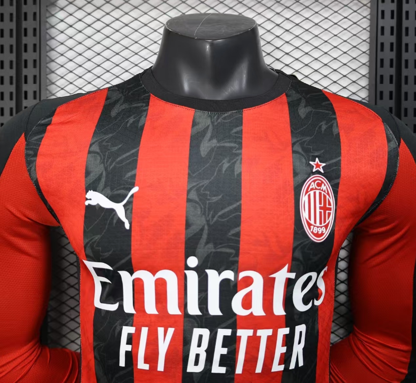 2025/2026 Player Version AC Milan Home Long Sleeve Football Shirt 1:1 Thai Quality