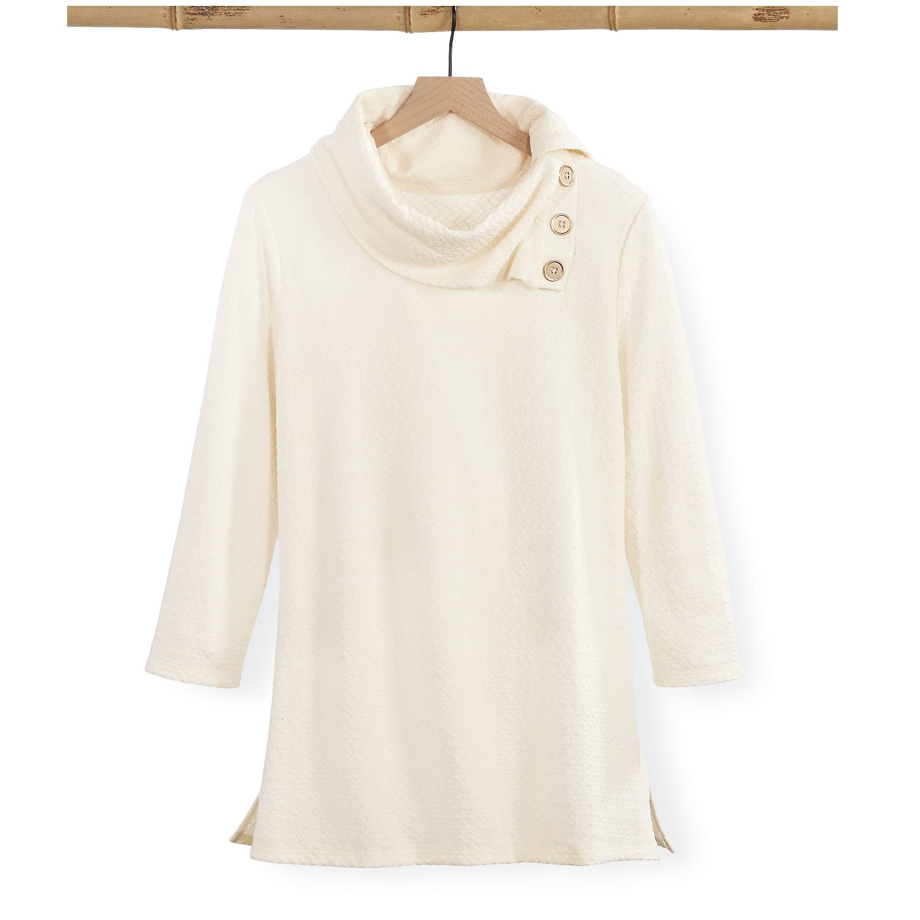 Textured Knit Button Envelope-Neck Top, 3/4 Sleeves, Side Slits - Northstyle Catalog