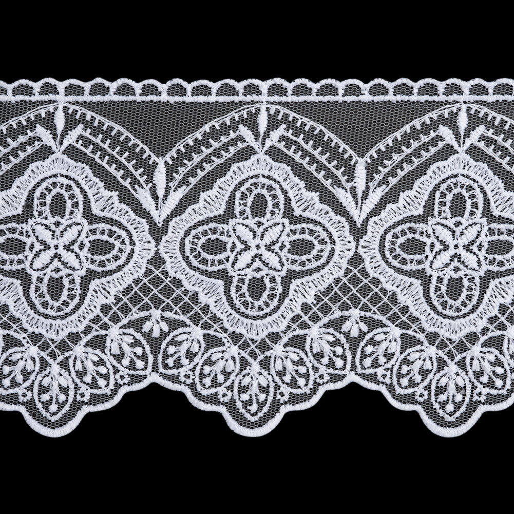 Embroidered Lace Tulle Trim with Scalloped Edges - 3.875