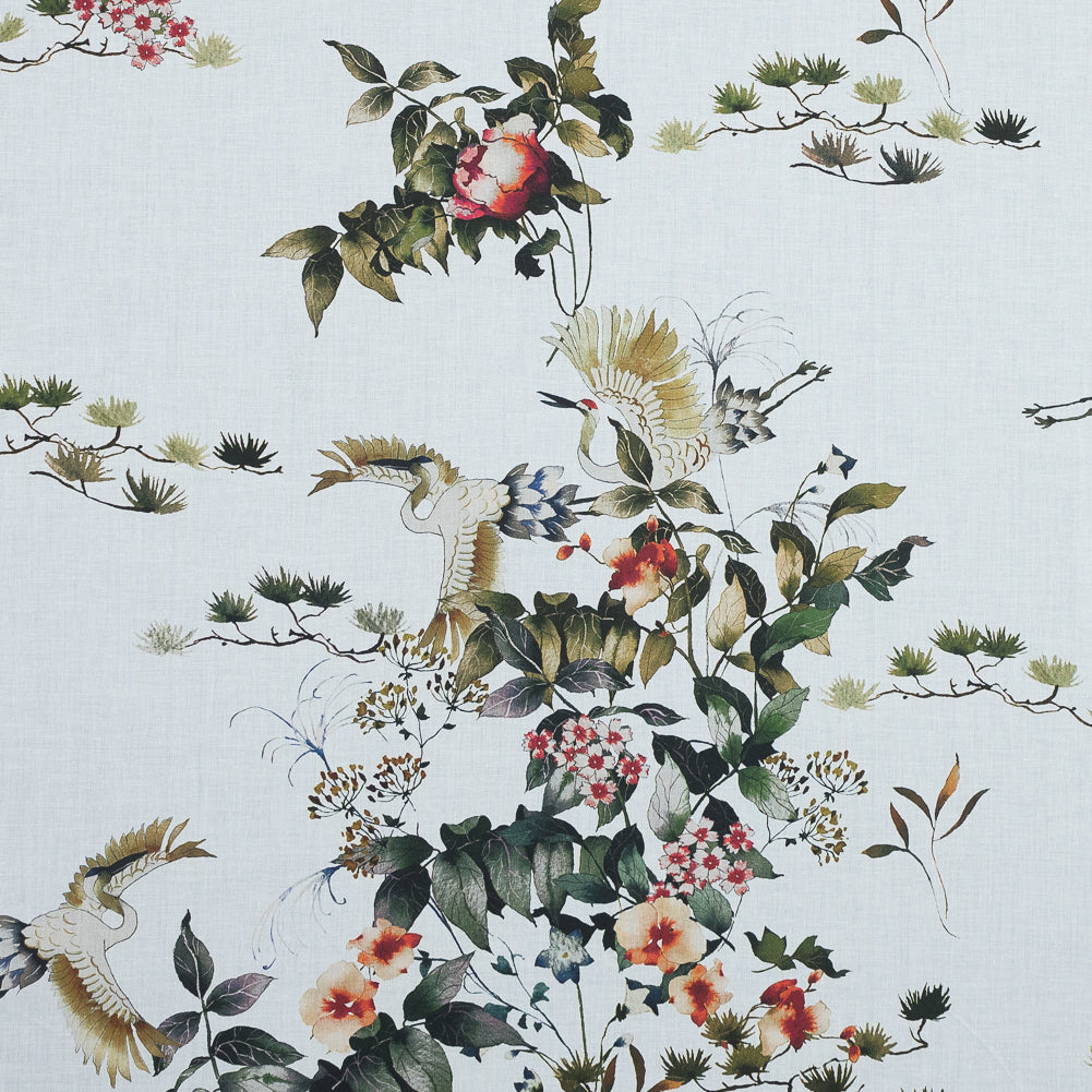 Cotton Voile - White and Green Birds and Flowers - La Grande Tournee Print - Mood Exclusive Jacques Collection - Joann Fabrics