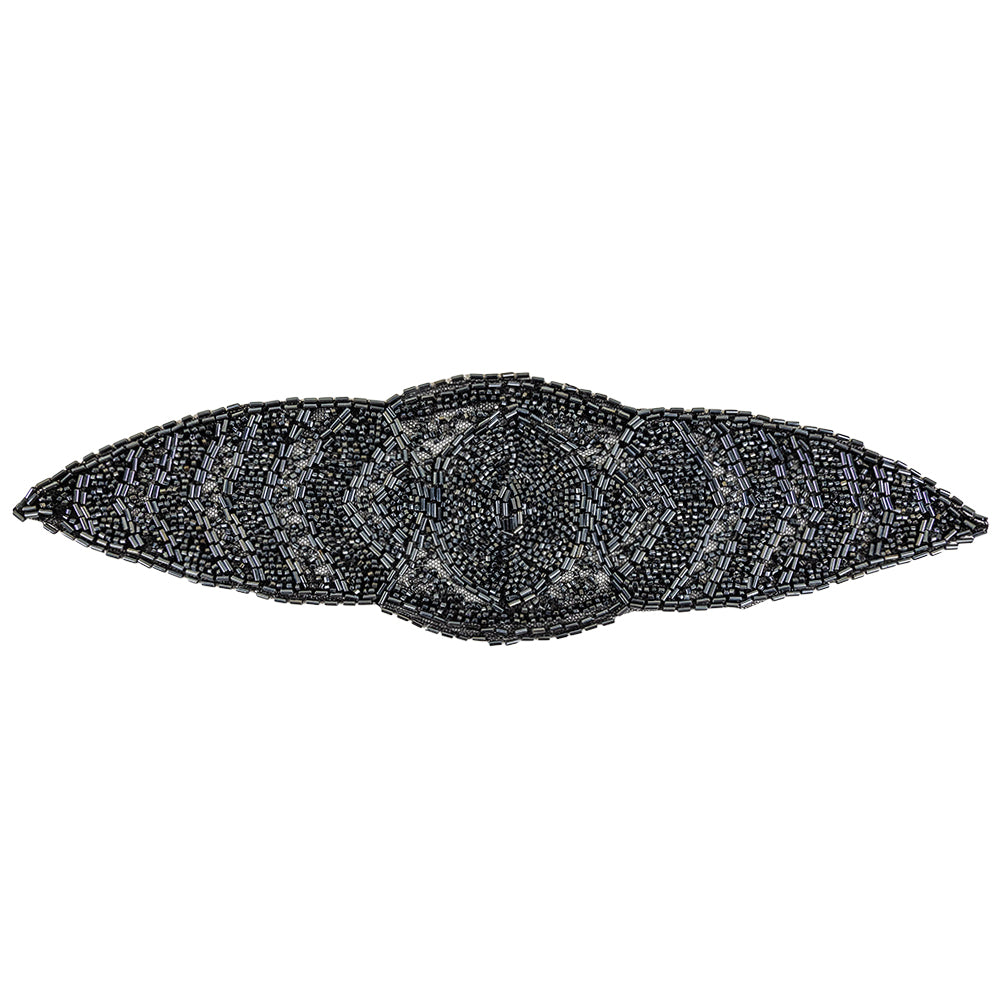 Vintage Gunmetal Bugle and Seed Beaded Abstract Mesh-Backed Applique - 13.25
