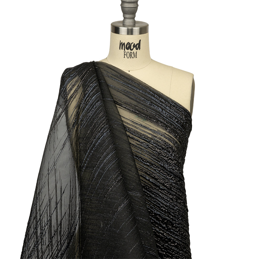 Metallic Black Striated Lines Luxury Burnout Brocade - Joann Fabrics