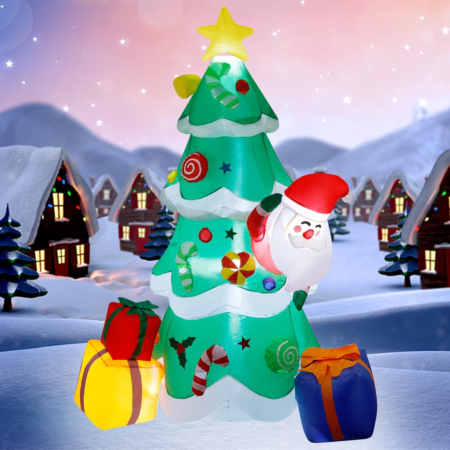 DR.DUDU 7 FT Inflatable Christmas Tree with Santa Claus Gift Boxes ...