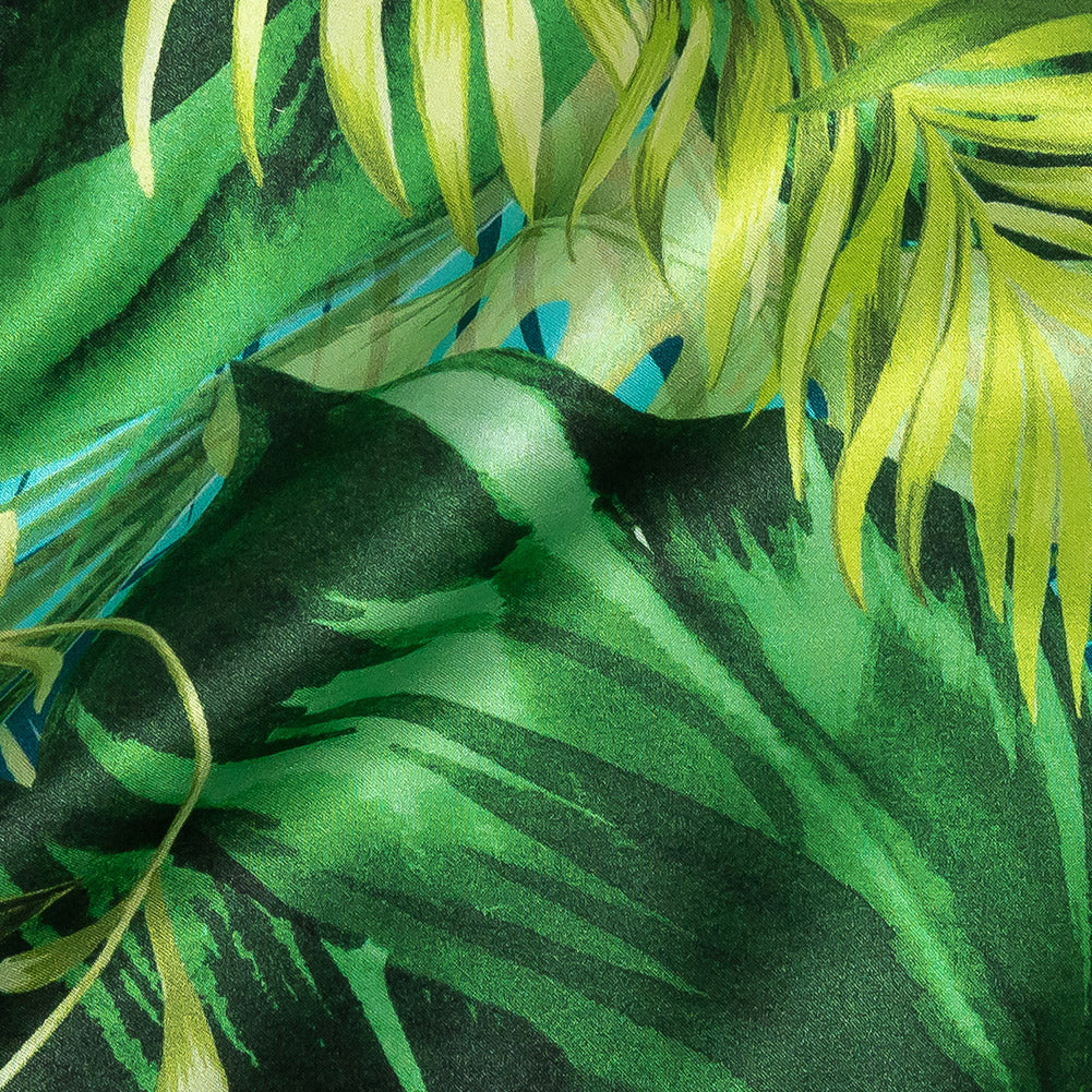 Mood Exclusive Italian Green and Blue Ferns and Foliage Digitally Printed Silk Charmeuse - Joann Fabrics