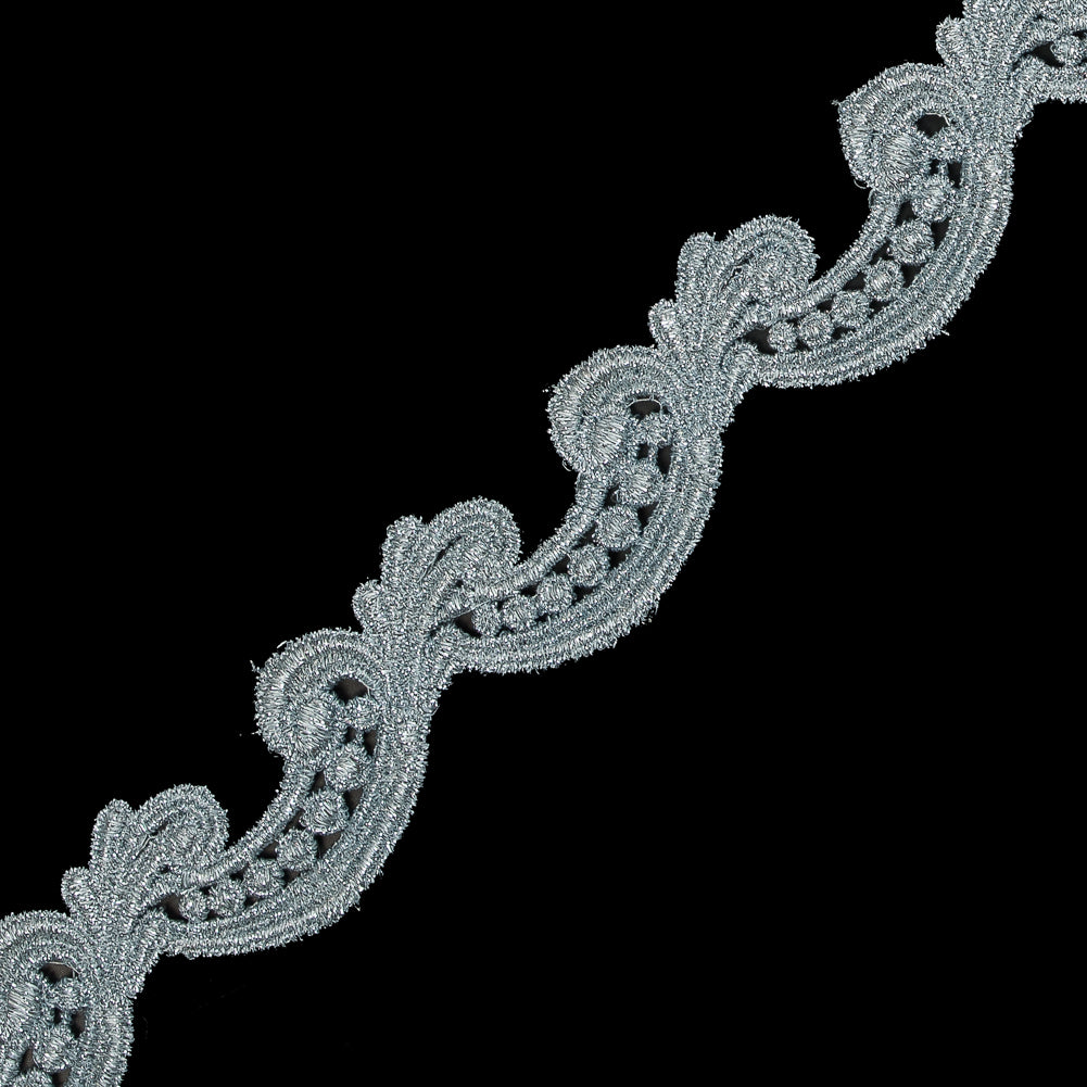 Metallic Ice Blue Guipure Lace Trim - 1.25