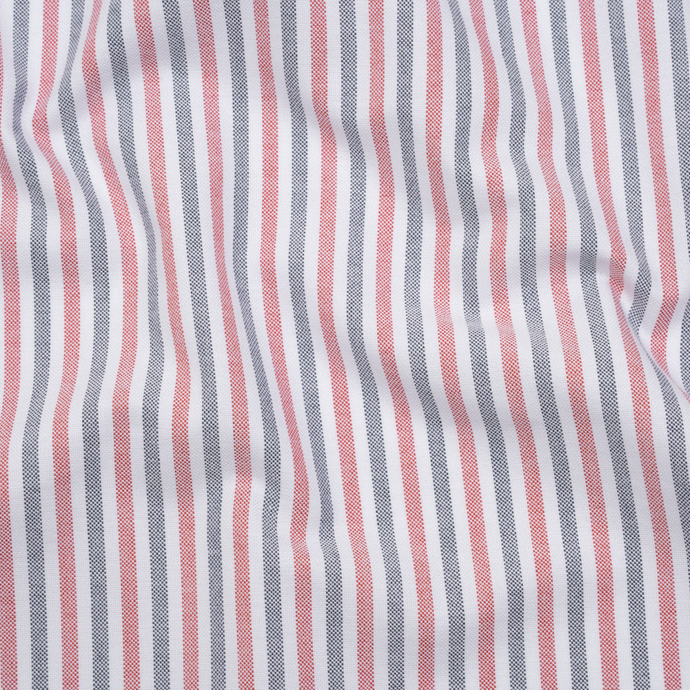 Cotton Oxford Shirting - Navy Blue, Red and White Candy Stripes - Deadstock - Joann Fabrics