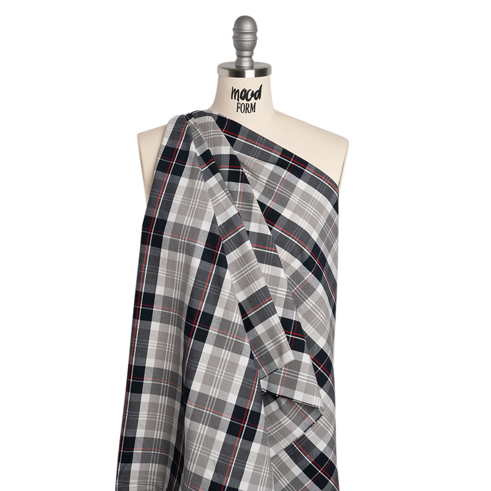 Cotton Oxford Shirting - Midnight Navy, Light Gray and Red Plaid - Deadstock - Joann Fabrics
