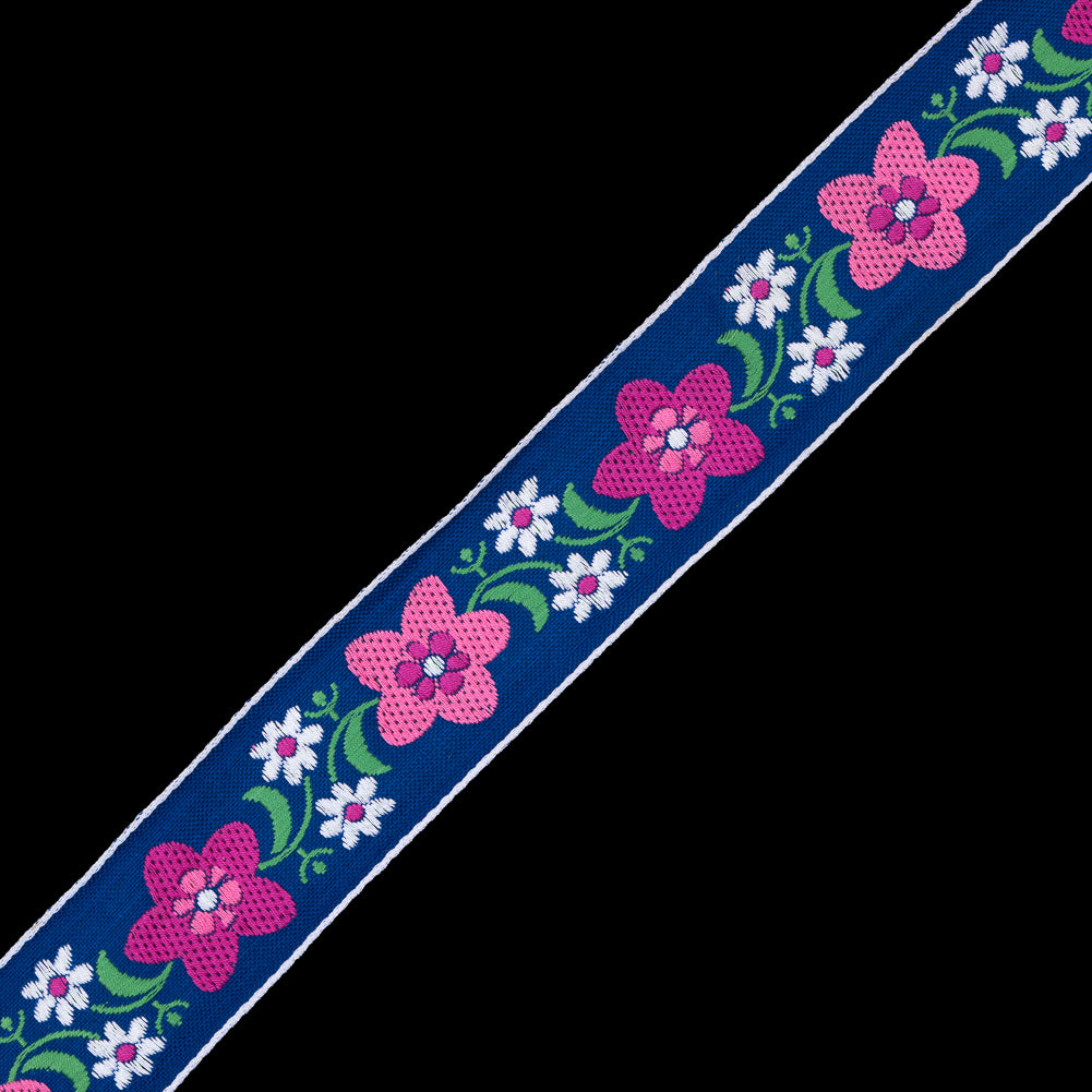 Blue and Pink Floral Jacquard Ribbon - 2