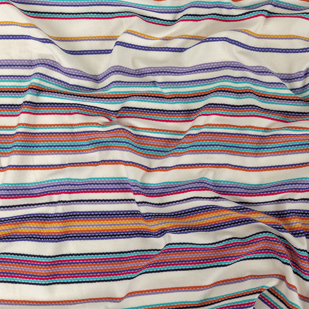 White Rayon Jacquard Knit with Multicolor Stripes - Joann Fabrics