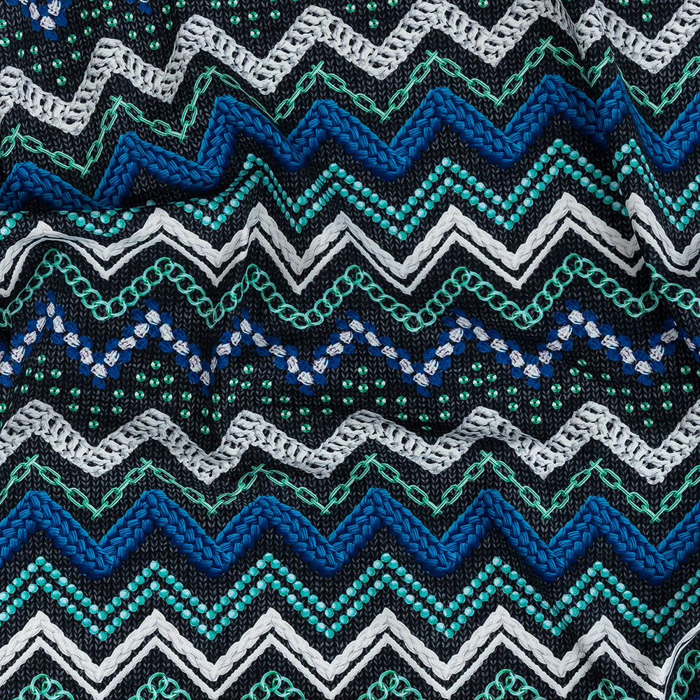 Compression Swimwear Tricot, UV Protective with Aloe Vera Microcapsules - Monaco Blue and Aqua Nautical Ropes - Caye Collection - Joann Fabrics
