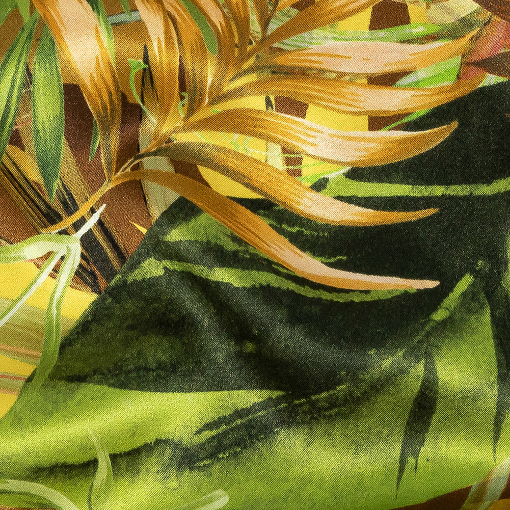Mood Exclusive Italian Green and Mustard Ferns and Foliage Digitally Printed Silk Charmeuse - Joann Fabrics