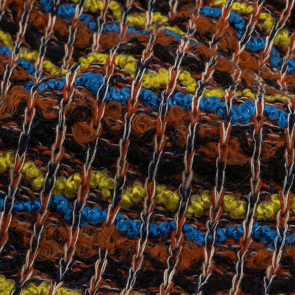Italian Burnt Orange, Key Lime and Bright Blue Striped Boucle Wool Sweater Knit - Joann Fabrics