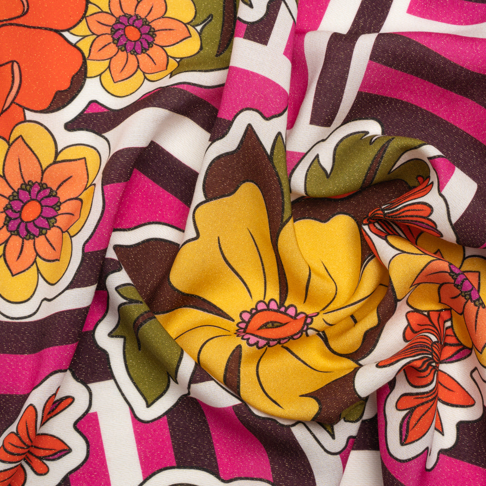 Metallic Viscose Woven Print - Pink Stripes and Florals - Mood Exclusive Countess Clarissa - Joann Fabrics