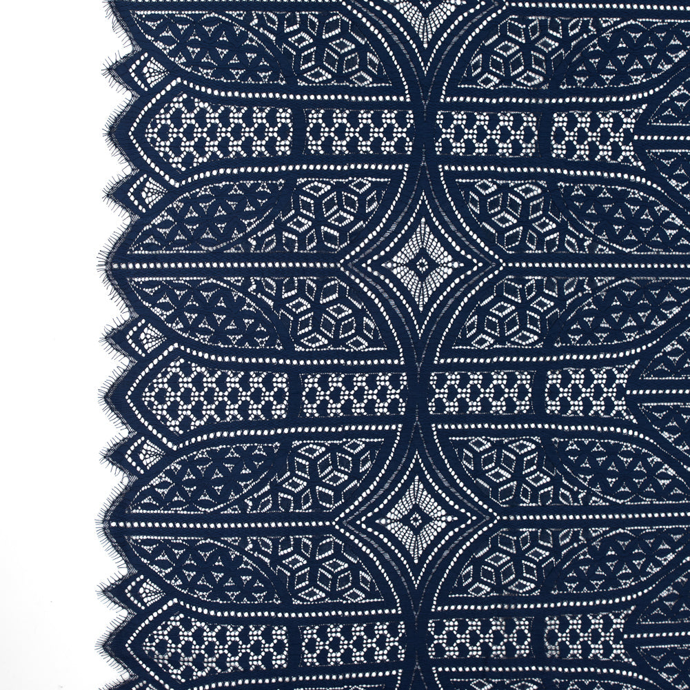 Lace with Finished Eyelash Edges - Navy Geometric - Joann Fabrics