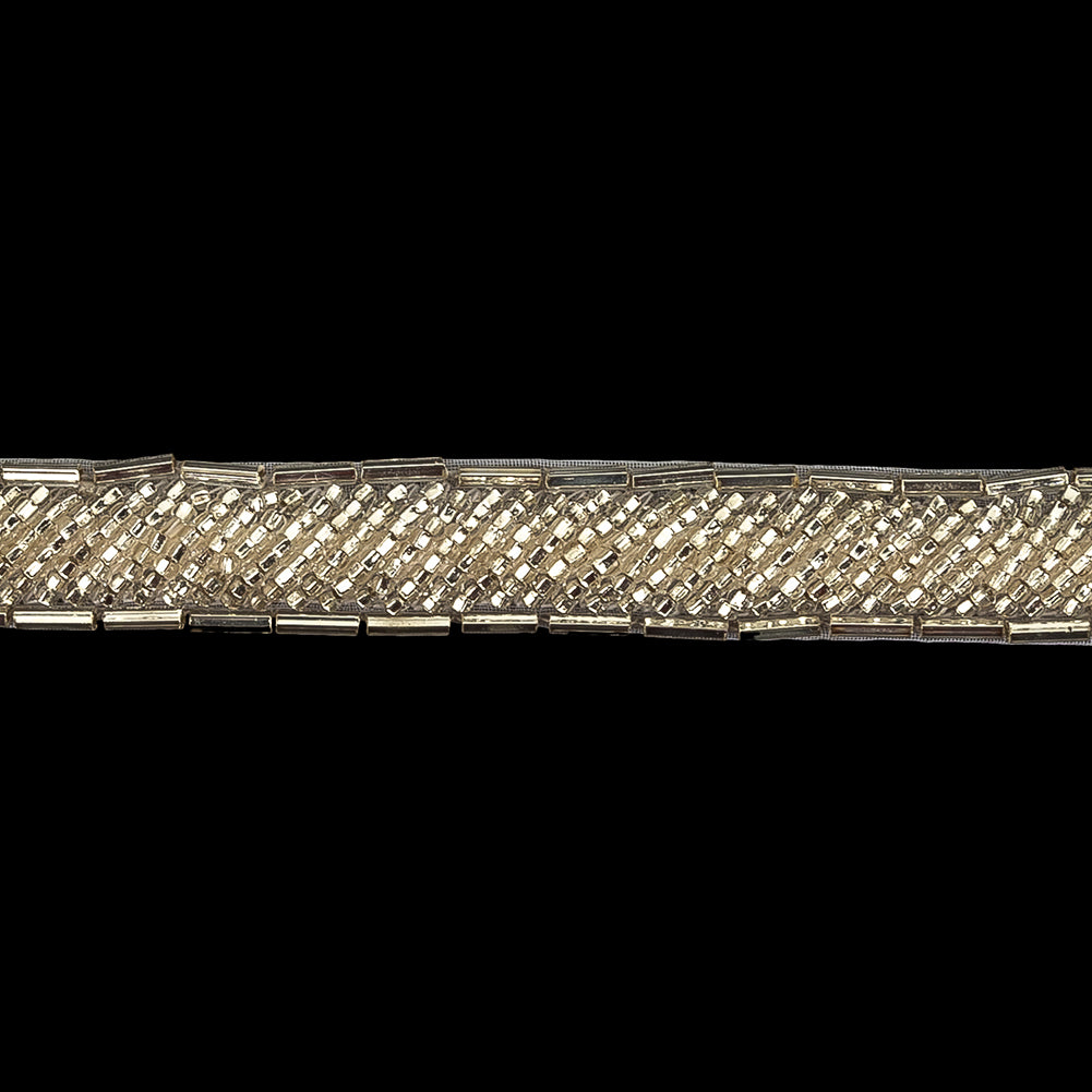 Vintage Fancy Off-White and Silver Bugle Beaded Trim - 0.625