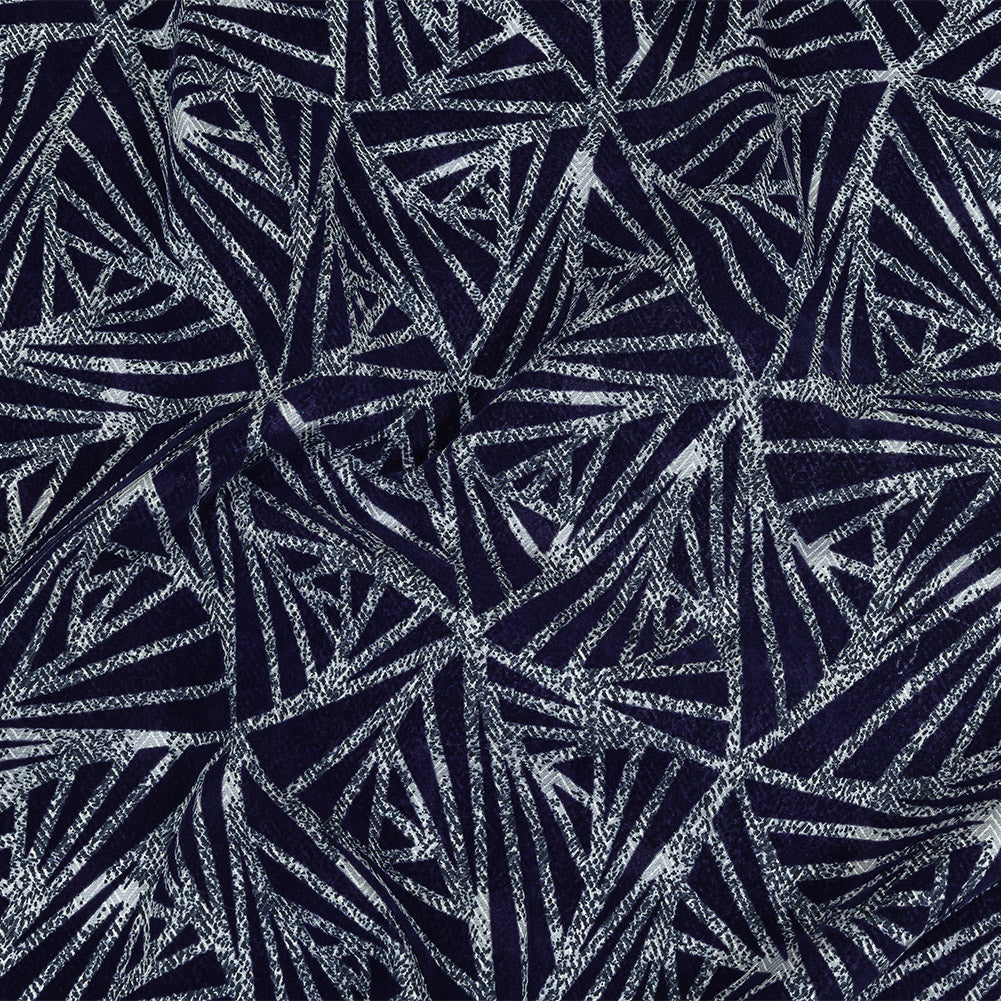 Navy Flocked Triangles on Cosmic Sky and White Distressed Chevrons Cotton Shirting - Joann Fabrics