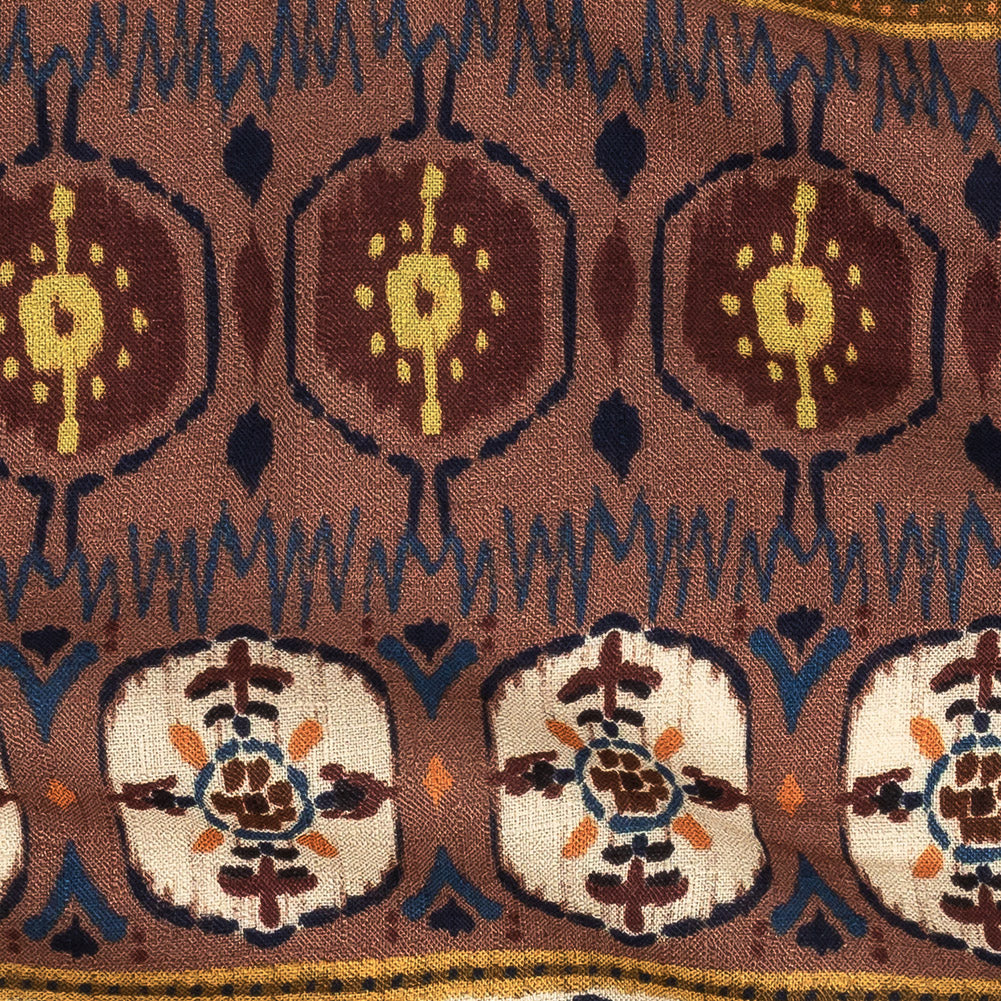 Slubbed Viscose Woven Print - Rust and Mustard Medallion Stripes - Mood Exclusive Hipster Haven - Joann Fabrics
